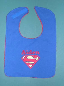 PERSONALIZED BIBS BABY BIB SUPERMAN SUPERGIRL LG Heavy BLUE or PINK COTTON TERRY - Picture 1 of 4