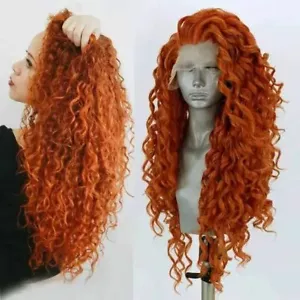 Long Deep Wave Lace Front Wigs Copper Orange Afro Wigs for Women Heat Resistant - Picture 1 of 10
