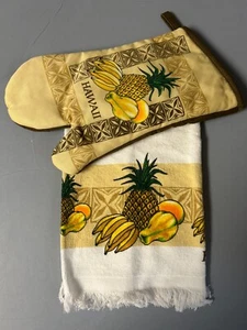 Nuovissimo asciugamano da cucina hawaiano forno colpetto ananas papaia banana beige cotone - Foto 1 di 1