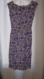 Vintage 1950s White Sheath Dress With Purple Flowers Spring Sundress Size S/XS - Picture 1 of 7
