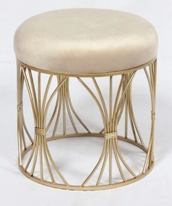 Handmade Velvet ottoman/OTM/Stool with Gold Metal Base-popular beige - Picture 1 of 22