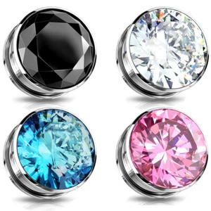 2X Steel Zircon Screw Fit Saddle Flesh Tunnel Ear Plug Expander Piercing 6-16MM - Picture 1 of 10