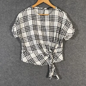 Zara Top Womens US Large Black White Shirt Gathered Cropped Cottagecore Tartan - Picture 1 of 11