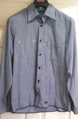 Armani Jeans - Mens Blue Striped Long Sleeve Shirt - Slim Fit - Size M - Image 1 of 4