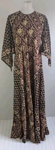 Vintage Caftan 70s Indian Cotton Block Print Maxi Dress Kaiser Angel Slv Hippy - Picture 1 of 16