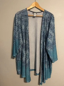 Catherines Womens Kimono Size 3X Blue Abstract Open Knit Stretch Hippie Boho - Picture 1 of 7