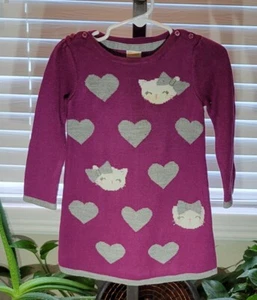 Gymboree Purple Grey Gray Silver Heart White Cat Sweater Weather 18M to 24M - Picture 1 of 3