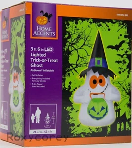 Halloween 3 Fuß 6 Zoll LED beleuchtet Trick or Treat Geist luftgeblasen aufblasbar Neu im Karton - Bild 1 von 2