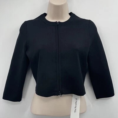 Top corto NARCISO RODRIGUEZ para mujer negro cuello redondo manga larga cremallera frontal talla 40 Foto 1 de 4