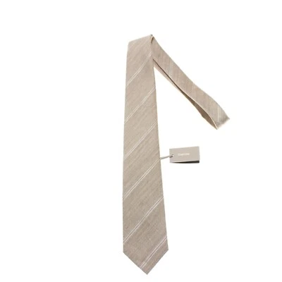 Corbata Tom Ford Nueva con Etiquetas en Marrón/Blanco con Rayas Mezcla Seda/Lino Hecha en Italia Foto 1 de 4