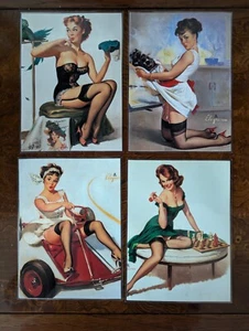 8 Vintage Elvgren Calendar Pin-Up Girl Photos On (4) Four 5 X 7 Laminated Prints - Picture 1 of 4