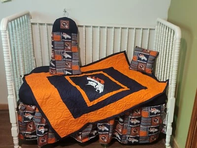 婴儿床床上用品 6 件套制造/W DENVER BRONCOS 面料 — 第 1/4 张图片