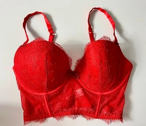 Victoria's Secret Push-Up Corset Bustier Lace Top Red Size 34DD - Picture 1 of 8