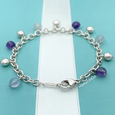 Auténtico Brazalete Tiffany & Co. Amatista Calcedonia Piedras Preciosas Fascinación Cuentas Foto 1 de 4