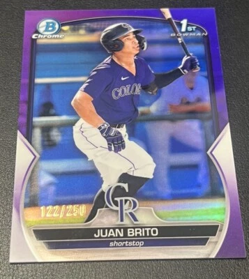 JUAN BRITO 2023 1ST FIRST BOWMAN CHROME PURPLE LAVA REFRACTOR RC #d  /250 🔥📈🔥 - Image 1 of 2