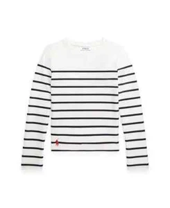 NEW Polo Ralph Lauren Swimsuit Top Stripe Rash Guard Girls Medium 8 10 NWT - Picture 1 of 3