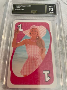 BARBIE MARGOT ROBBIE 2023 MATTEL UNO 1 PINK BARBIE PLAYING CARD GRADED 10 L@@@K - Picture 1 of 2