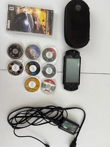 Sony PSP 2001 Black PlayStation Console Bundle case, games and charger - Picture 1 of 8