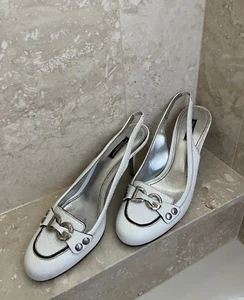 Dolce & Gabbana White Leather Slingback heels pumps DG logo size IT 40 US 10 - Picture 1 of 16