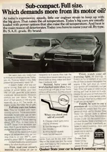 Pubblicità Stampa Vintage 1974 Quaker State Olio Motore Sub-Compatto Full Size Temperatura - Foto 1 di 2