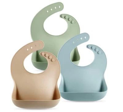Juego de 3 baberos de bebé de silicona impermeables, suaves, unisex, 10-72 meses Foto 1 de 4