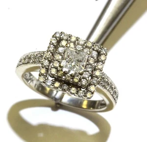 14k white gold .77ct princess diamond double halo engagement ring 4.8g estate 5 - Picture 1 of 10