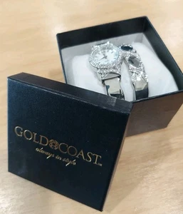Juego de brazaletes de reloj Gold Coast para mujer tono plata pedrería nuevo en caja - Imagen 1 de 11