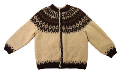 Cardigã feminino M L branco tricô à mão lã ilha justa robusto escandinavo suéter - Imagem 1 de 4