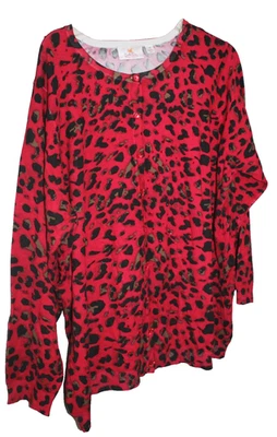QUACKER FACTORY WOMEN'S RED MULTICOLOR LEOPARD PRINT BEADED CARDIGAN SWEATER 1X - Image 1 of 2
