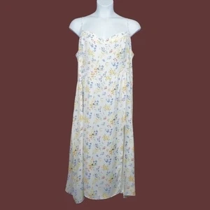 Abercrombie & Fitch Womens White Floral Silky High Slit Midi Dress Size XXL NWT - Foto 1 di 7