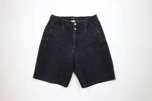 Vintage 90s Guess Mens 34 Distressed Spell Out Baggy Denim Jean Shorts Black - Picture 1 of 14