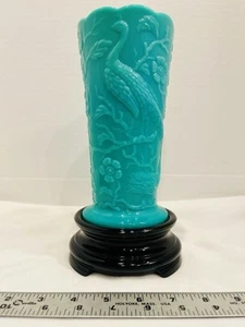 Vintage NFGS Fenton Green Peacock Vase 1991 Signed Don Fenton - Picture 1 of 10