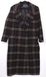 VTG PENDLETON Double-Breasted Black Beige Red Plaid Wool Trench Coat Womens 12 - Picture 1 of 16