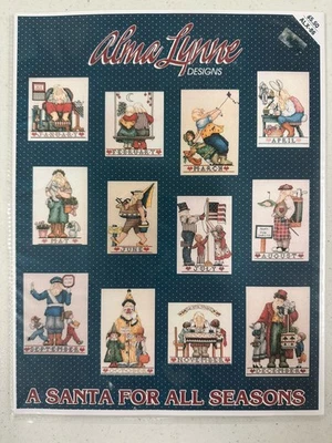 Stitchery Leaflet Vtg Alma Lynne Design Cross Stitch SANTA FOR ALL SEASONS - Image 1 of 2