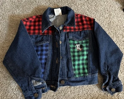 Jean Jacket 101 Dalmatian Disney Store Size 4 Plaid Fleece Green Red Blue - Image 1 of 4