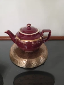 Vintage Hall China BOSTON TEAPOT Maroon Gold trim & Label - Picture 1 of 7