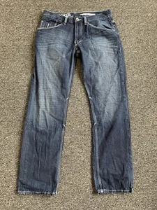 DKNY JEANS MENS BLEECKER STRAIGHT 32x32 BLUE DENIM COTTON WHISKERS FADE ZIP - Picture 1 of 16