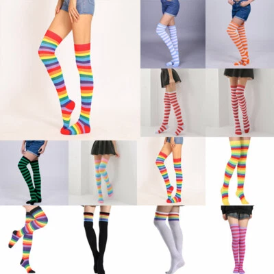 Calcetines altos para mujer niña hasta la rodilla a rayas transparentes sobre el muslo medias talla grande Foto 1 de 4