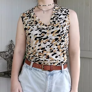 Vintage Tahari ASL Womens Blouse Top Size PXL Beige Sleeveless Slinky Y2K 2000s - Picture 1 of 10