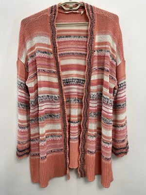 Cárdigan Suéter Suave Envolventes Frente Abierto Túnica Rayas Coral Rosa Mujer L Foto 1 de 4