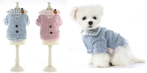 High End Warm Dog Coat Knitted Sweater Jumper Flannel Shirt Pink Blue All Sizes - Picture 1 of 9