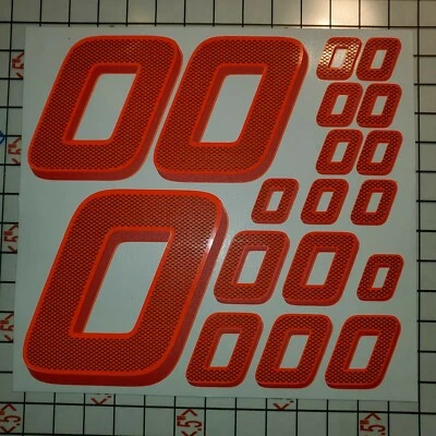 Orange FLOURESCENT  #0's Racing Numbers Vinyl Decal Sheet 1/8-1/10-1/12RC Model - Image 1 of 4