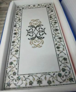 3'x2' White Marble antique Table Top Dining Coffee Center Inlay Fancy Malachite - Picture 1 of 3