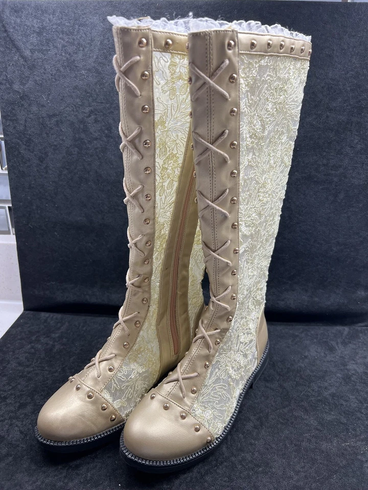 Trish Scully Niñas 'Gramacy' Botas de Encaje Dorado, Nuevas, Talla 34 Foto 1 de 4