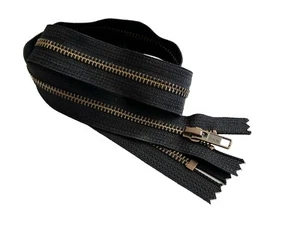 YKK#5 4"- 36" Antique Brass with Auto-Lock Pull Metal Zipper Closed-End Black - Picture 1 of 5
