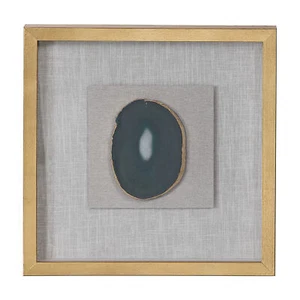Luxe Gold White Agate Stone Slice Wall Art | Shadow Box Frame Square Sculpture - Picture 1 of 9