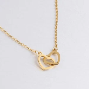 Double Interlocking Hearts Adjustable Link Chain Gold - Picture 1 of 5