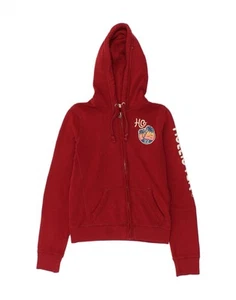 HOLLISTER Womens Graphic Zip Hoodie Sweater UK 10 Small Red Cotton VZ09 - Picture 1 of 3