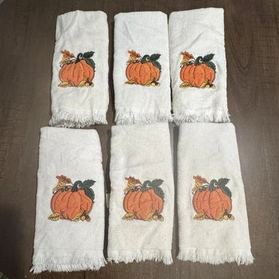 6 Toallas de Mano Sonoma De Colección Blanco Bordado Calabaza Acción de Gracias Otoño Algodón Usadas en Excelente Condición Foto 1 de 4