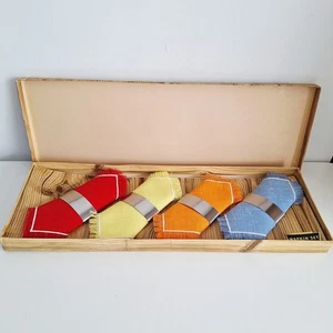 4 Retro Bright Napkins Vintage Napkin Set Red Yellow Orange & Blue - Picture 1 of 5